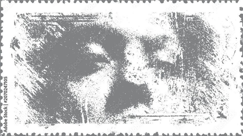Obraz premium Distressed grey textured postage stamp background with perforated edges white grunge