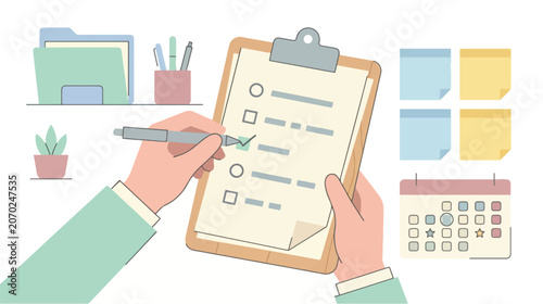 Business Planning Flat Vector Hands Checklist Organization Concept Illustration