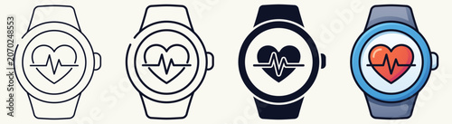 Smartwatch Heart Rate Monitor Icon Set