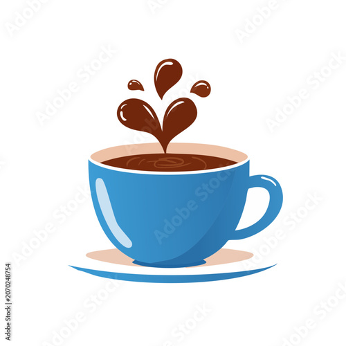 Blue coffee cup with steam and saucer vector illustration