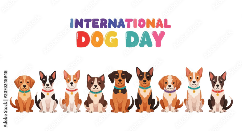 Fototapeta premium International dog day illustration with a row of cute dogs