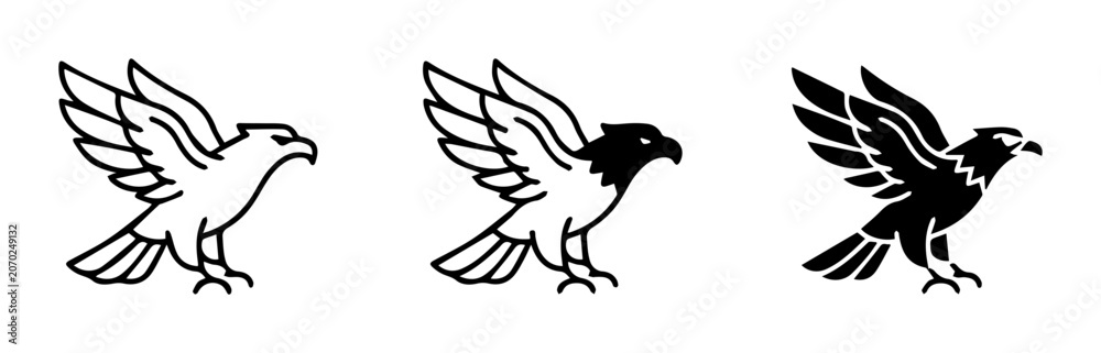 Fototapeta premium Eagle Icons Set, Bird Vector Graphics, Freedom Symbol, Wildlife Art, Silhouette Collection