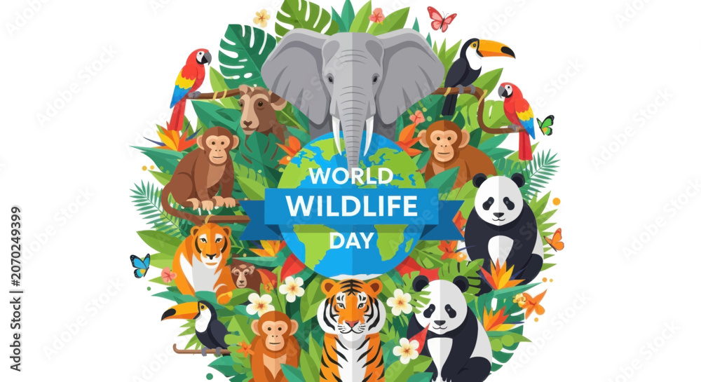 Obraz premium World wildlife day celebration design with wild animals