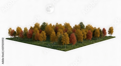 Autumn Forest Cluster Of Trees On Green Grass.