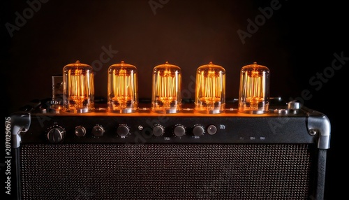 Illuminated Vacuum Tubes on a Guitar Amplifier for Musical Expression.