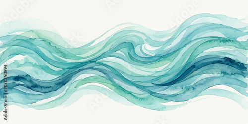 Abstract teal and blue watercolor waves painting with hand painted watercolor abstract background creative illustration decoration backdrop composition aesthetic