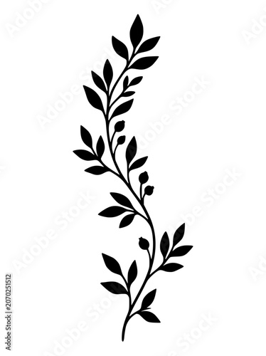 Elegant Curved Botanical Branch Silhouette with Leaves and Berries
