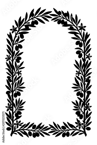 Olive Branch Arch Frame Silhouette Floral Border Illustration