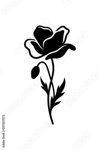 Minimalist Poppy Flower Silhouette with Bud and Stem Illustration