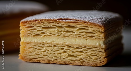 Layered Puff Pastry Mille Feuille with Cream Filling.