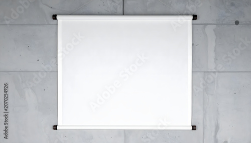 Blank traditional Japanese hanging scroll on concrete wall mockup