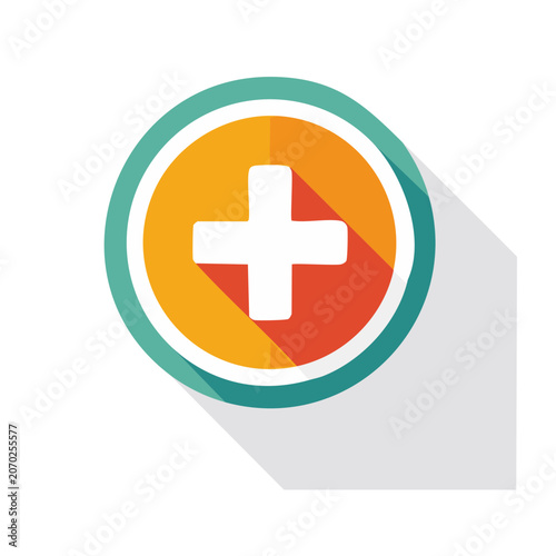 Flat design plus sign icon with long shadow