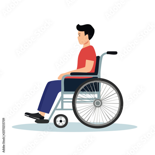 Man in wheelchair flat vector illustration