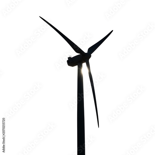 Silhouette of Wind Turbine Against Bright Sky.