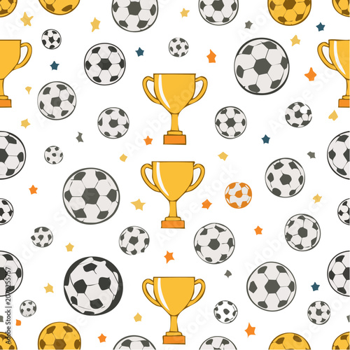 Seamless soccer trophy and ball pattern vector