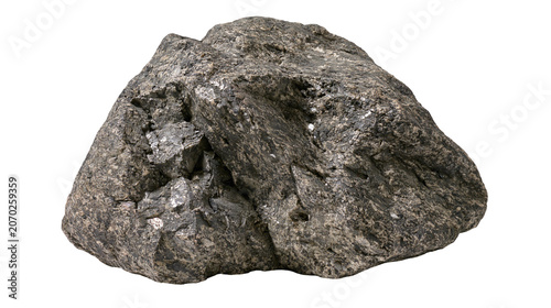 Bild auf Leinwand Rough dark gray igneous rock with crystalline inclusions, isolated on transparen