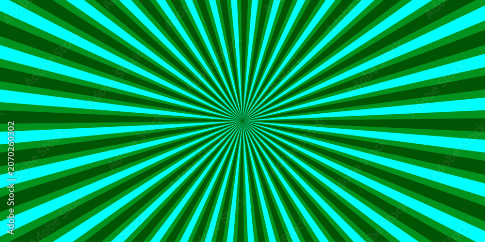 Fototapeta premium Retro sunburst background with green and cyan rays