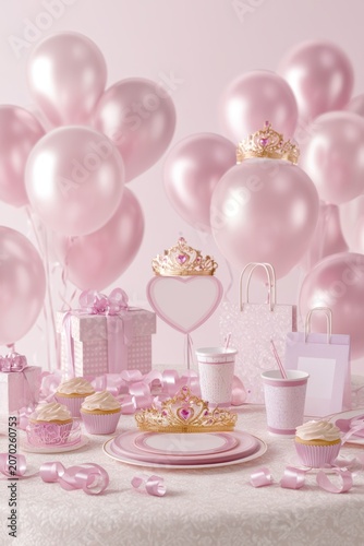 Elegant birthday celebration scene for kids with pink decorations and delightful treats