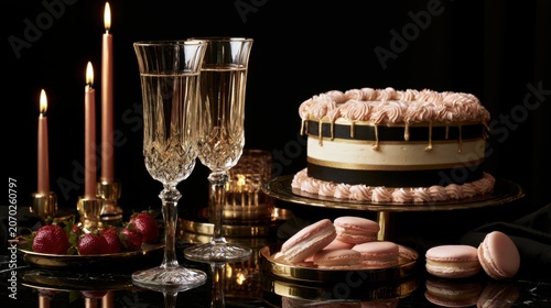 Elegant birthday celebration with exquisite desserts and sparkling drinks