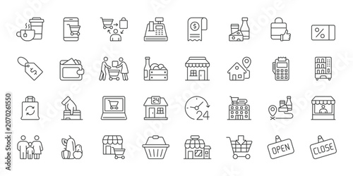 Photos Convenience Store icons in line design