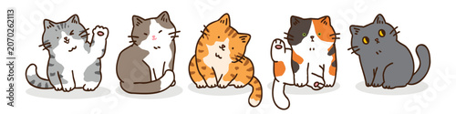 Vector Illustration of Cartoon Cat Characters on Isolated Background. Hand Drawn Vector Illustration. 