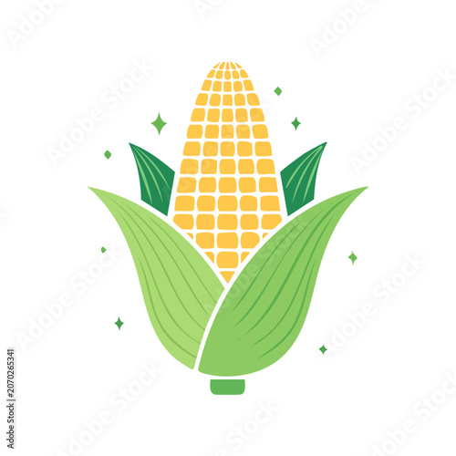 Flat illustration of a corn cob with husks