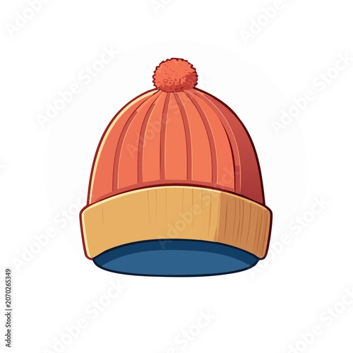 Flat illustration of a knit beanie with pom pom