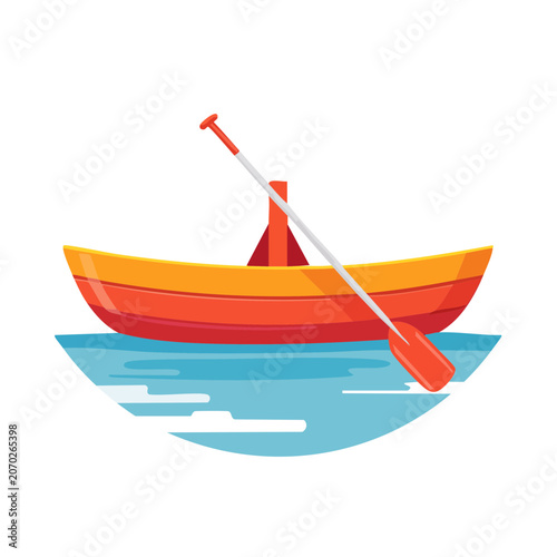 Flat illustration of a red and orange canoe with paddle