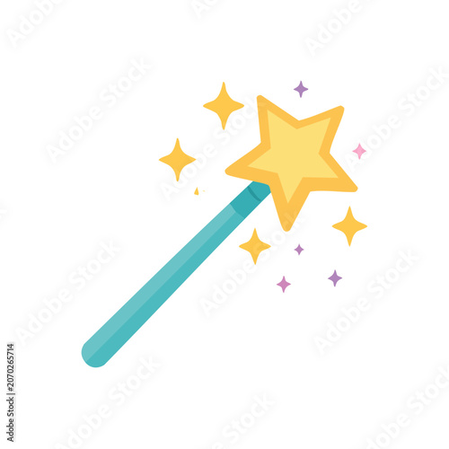Magic Wand with Star and Sparkles Vector Illustration