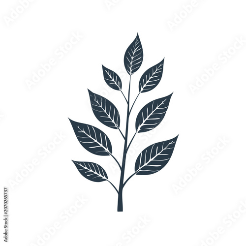Minimalist black leaf branch vector illustration