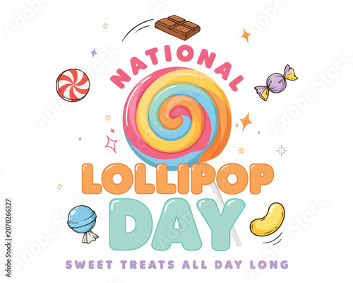 Schilderij op canvas NATIONAL LOLLIPOP DAY vector illustration isolated on white background