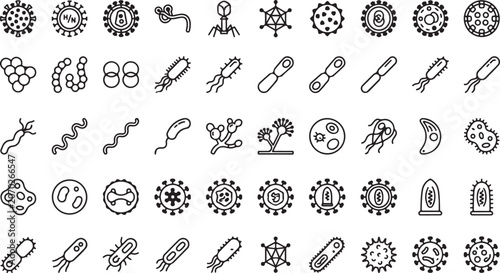 Konstfotografi Collection of various microbiology icons featuring bacteria, viruses, and other