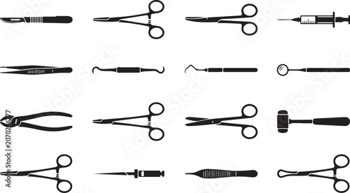 Fotografie Collection of various surgical instruments on a white background