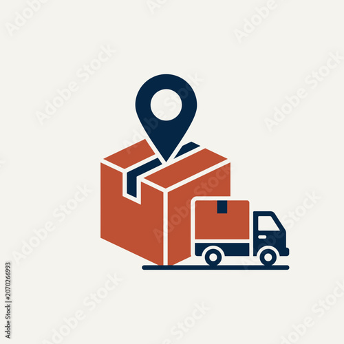 A delivery truck transports a package to a location marked by a pin.