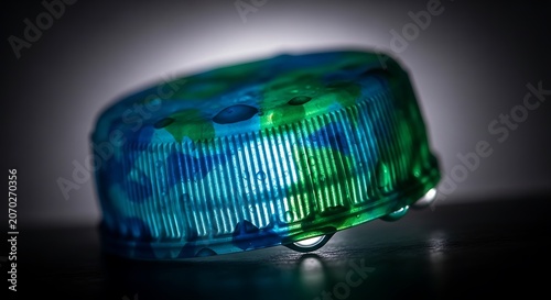 Blue and Green Police Siren Light Close Up.