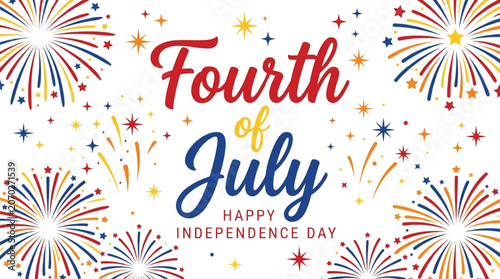 Colorful fourth of july celebration with fireworks and stars