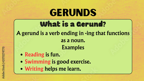 Tableau sur toile Educational English Grammar Infographic Explaining the Definition and Usage of G