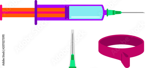 Schilderij op canvas Medical Injection Syringe Vector Icon Set with Extra Hypodermic Needle and Elast