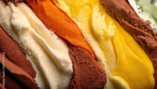 Assortment of Delicious Gelato Flavors Displayed in Close-Up.