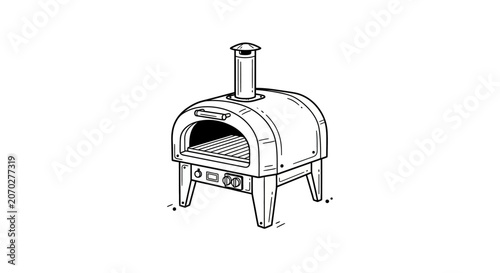 Outdoor wood fired pizza oven illustration.