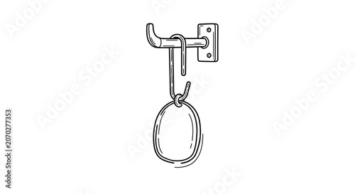 Simple black and white line art of a hanging hook.