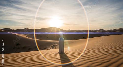 Desert Sunrise Over Dunes With Lone Figure.