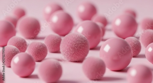 A Collection of Round Pink Spheres on a Soft Pink Background.