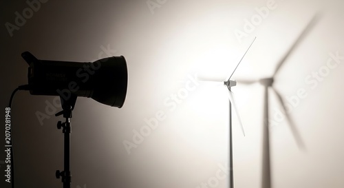 Studio Lighting and Wind Turbine Silhouettes in Backlit Contrast.