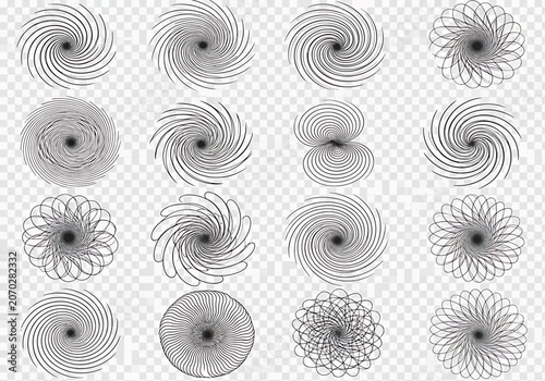 Set of abstract spiral and geometric vortex patterns