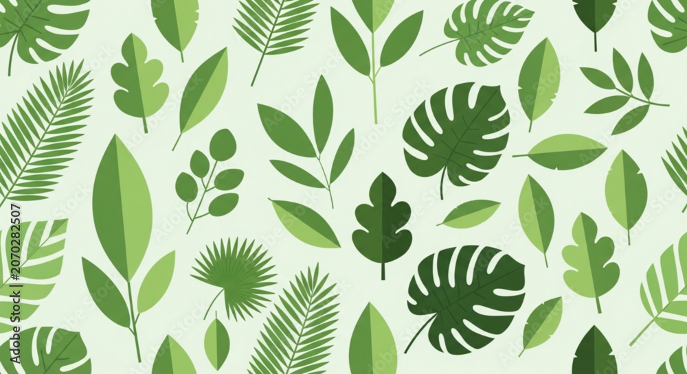 Naklejka premium Various green tropical leaves on light background