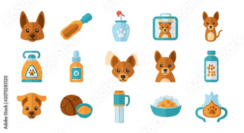 Cute dog icons with pet care items
