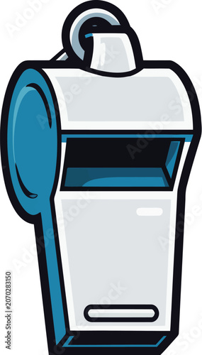 A clean, sporty flat cartoon vector illustration of a referee whistle, ideal for sports graphics.
