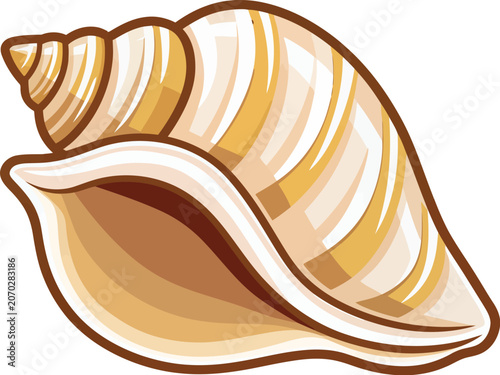 Divine Spiral: Exquisite Cream and Gold Conch Shell Vector Art, Serene Oceanic Whisper.