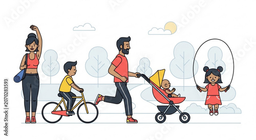 Family enjoys outdoor activities together in park